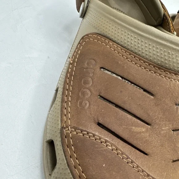 Crocs Yukon Vista Clogs Khaki Brown Leather Slip On Adjustable Men's 12 - Picture 8 of 8